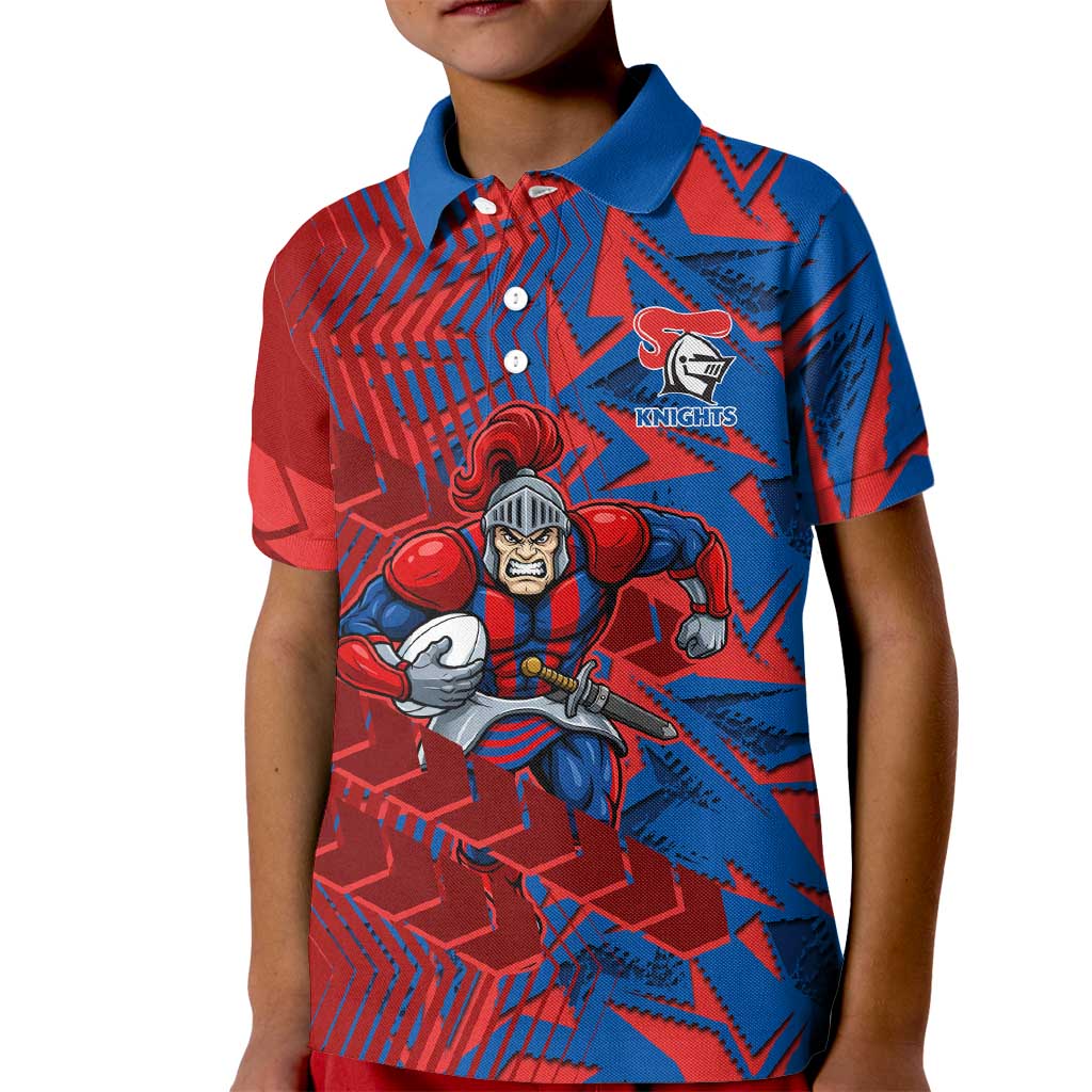 Newcastle Knights Rugby Kid Polo Shirt Fierce Mascot Geometric Tribal Art