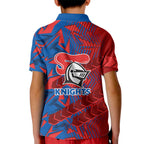 Newcastle Knights Rugby Kid Polo Shirt Fierce Mascot Geometric Tribal Art