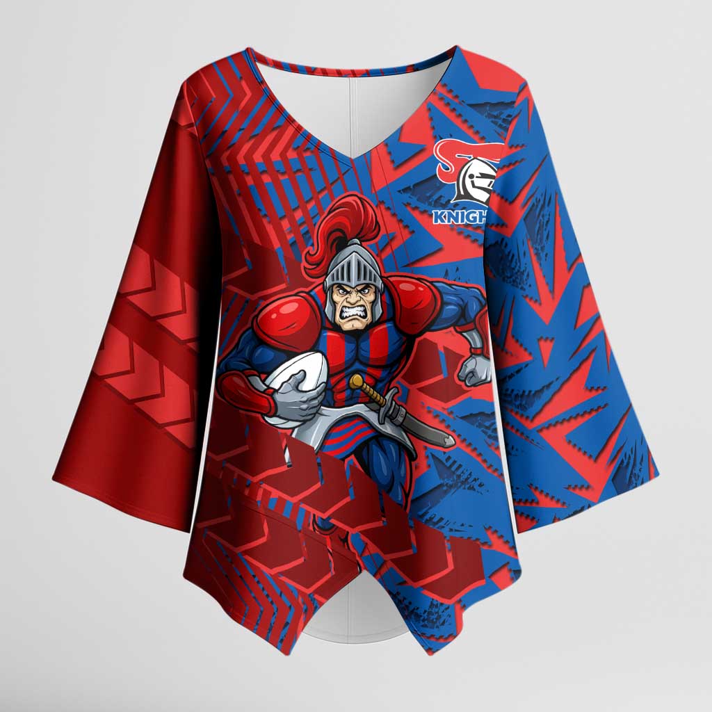 Newcastle Knights Rugby Kimono Sleeve Blouse Fierce Mascot Geometric Tribal Art