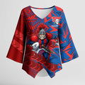 Newcastle Knights Rugby Kimono Sleeve Blouse Fierce Mascot Geometric Tribal Art