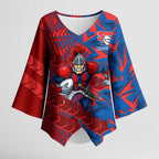 Newcastle Knights Rugby Kimono Sleeve Blouse Fierce Mascot Geometric Tribal Art