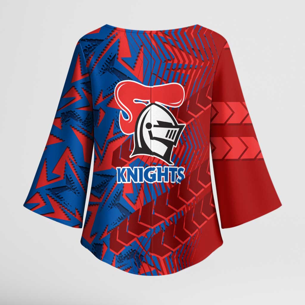 Newcastle Knights Rugby Kimono Sleeve Blouse Fierce Mascot Geometric Tribal Art