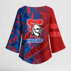 Newcastle Knights Rugby Kimono Sleeve Blouse Fierce Mascot Geometric Tribal Art