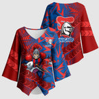 Newcastle Knights Rugby Kimono Sleeve Blouse Fierce Mascot Geometric Tribal Art