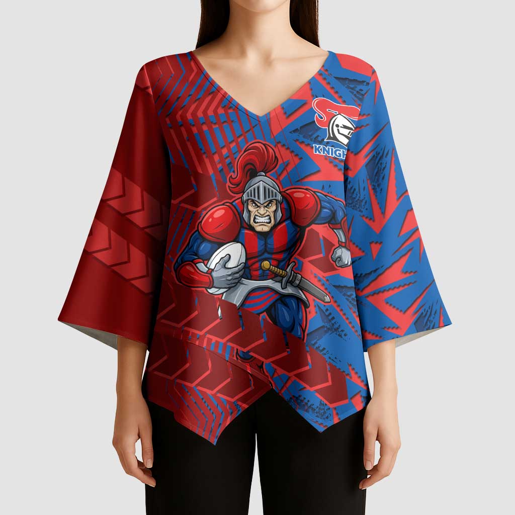 Newcastle Knights Rugby Kimono Sleeve Blouse Fierce Mascot Geometric Tribal Art