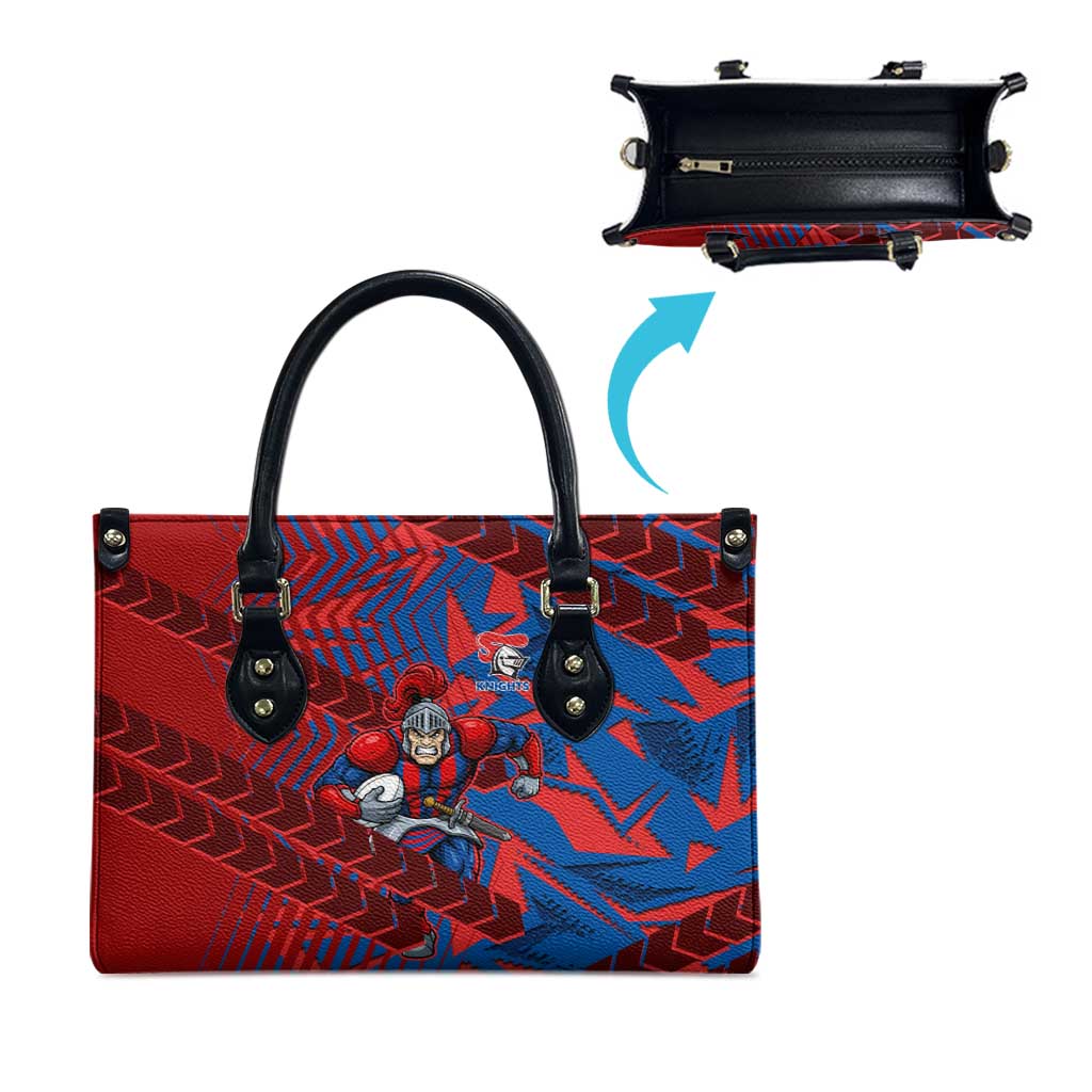 Newcastle Knights Rugby Leather Bag Fierce Mascot Geometric Tribal Art