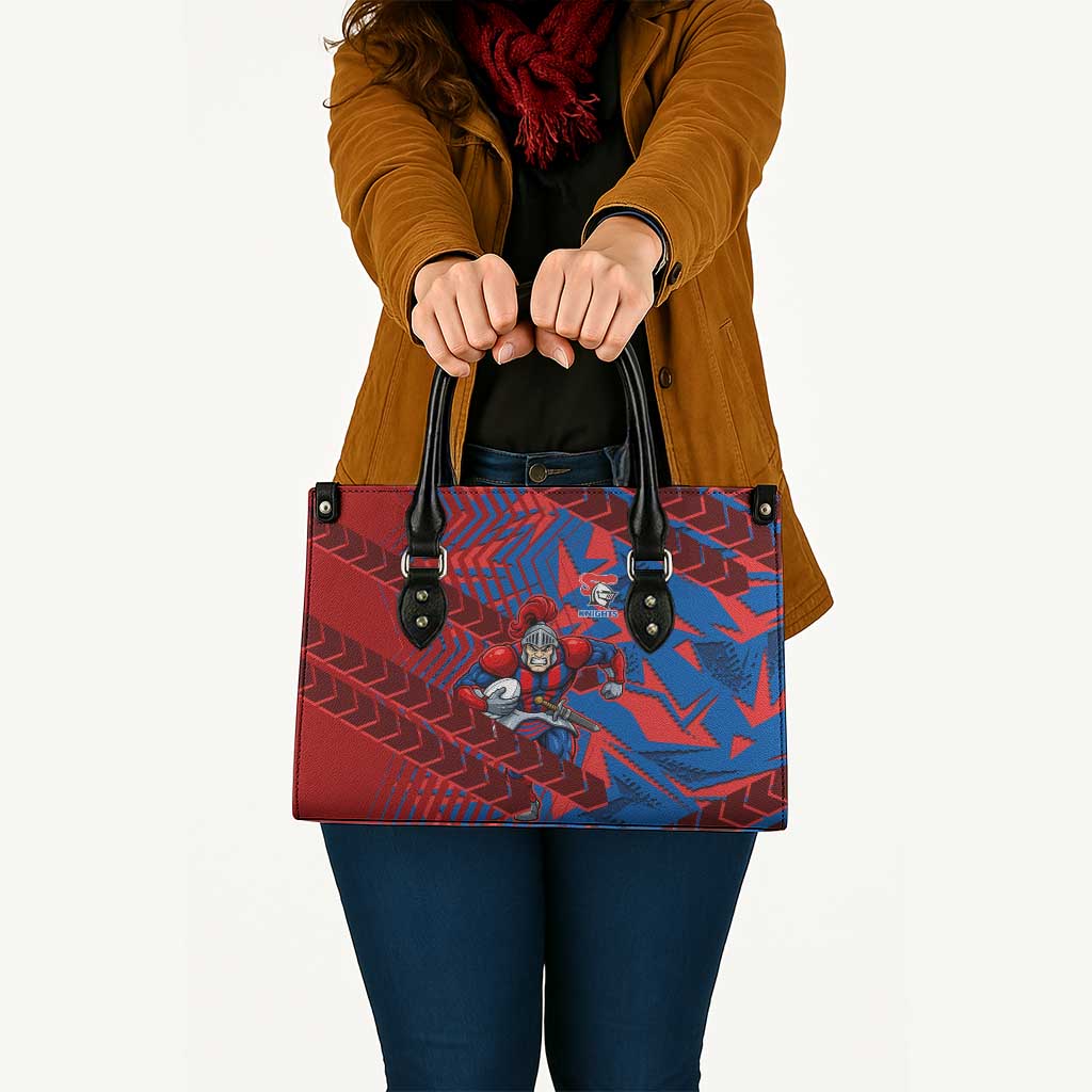Newcastle Knights Rugby Leather Bag Fierce Mascot Geometric Tribal Art