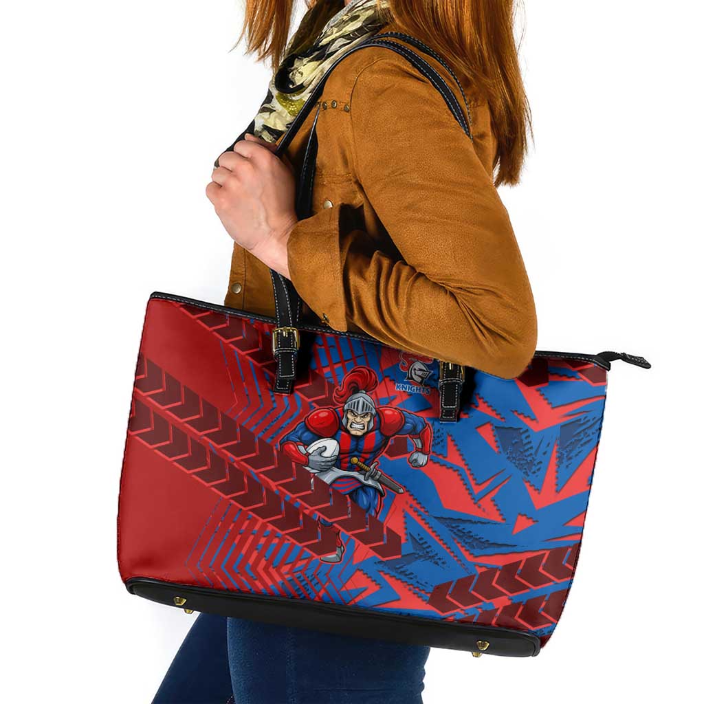 Newcastle Knights Rugby Leather Tote Bag Fierce Mascot Geometric Tribal Art