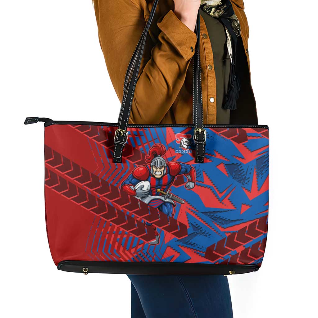 Newcastle Knights Rugby Leather Tote Bag Fierce Mascot Geometric Tribal Art