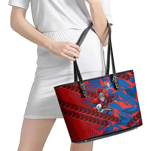 Newcastle Knights Rugby Leather Tote Bag Fierce Mascot Geometric Tribal Art