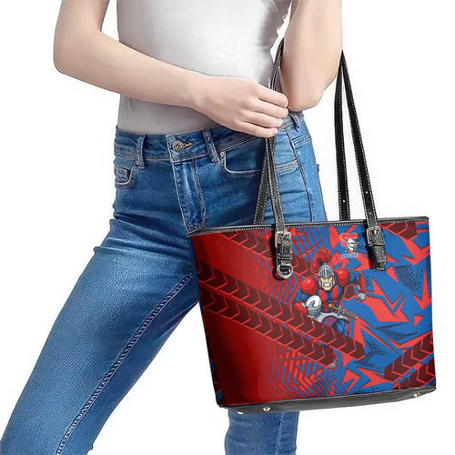 Newcastle Knights Rugby Leather Tote Bag Fierce Mascot Geometric Tribal Art