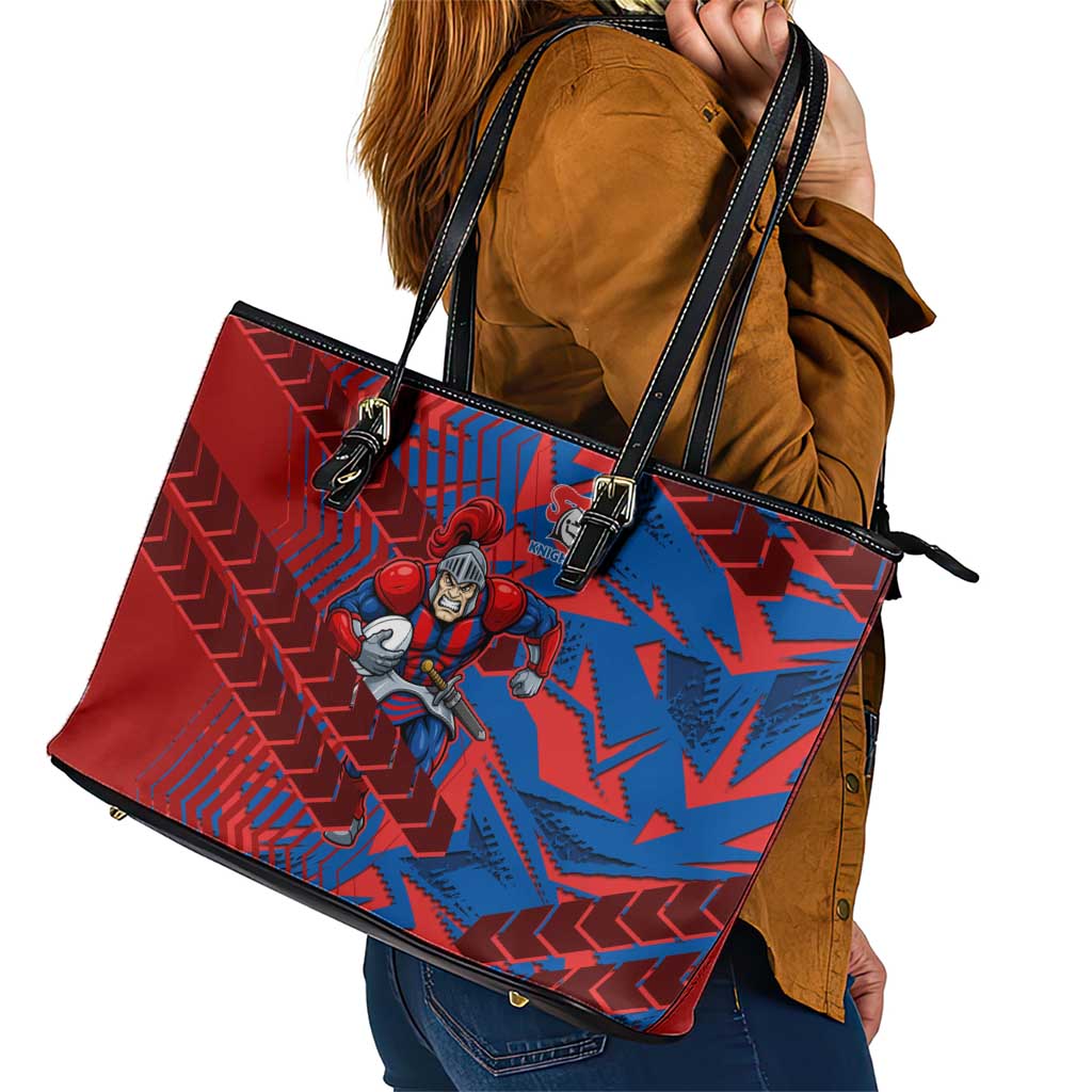 Newcastle Knights Rugby Leather Tote Bag Fierce Mascot Geometric Tribal Art