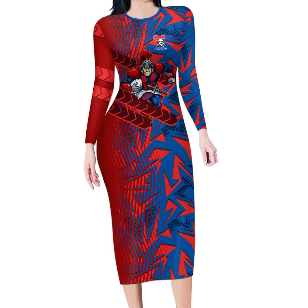 Newcastle Knights Rugby Long Sleeve Bodycon Dress Fierce Mascot Geometric Tribal Art