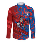 Newcastle Knights Rugby Long Sleeve Button Shirt Fierce Mascot Geometric Tribal Art