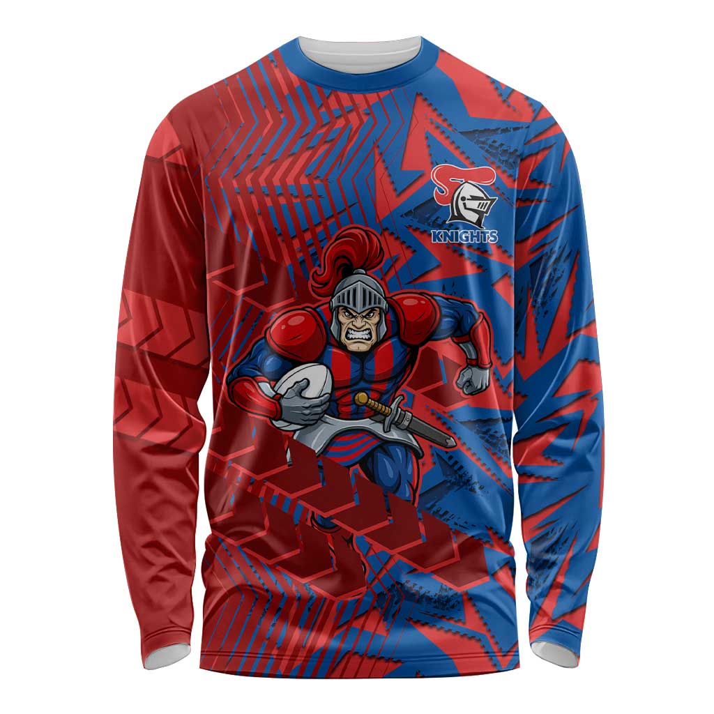 Newcastle Knights Rugby Long Sleeve Shirt Fierce Mascot Geometric Tribal Art