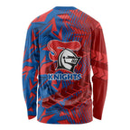 Newcastle Knights Rugby Long Sleeve Shirt Fierce Mascot Geometric Tribal Art