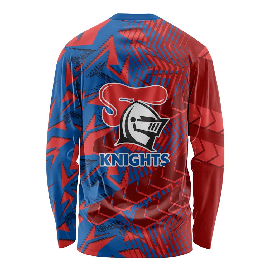 Newcastle Knights Rugby Long Sleeve Shirt Fierce Mascot Geometric Tribal Art