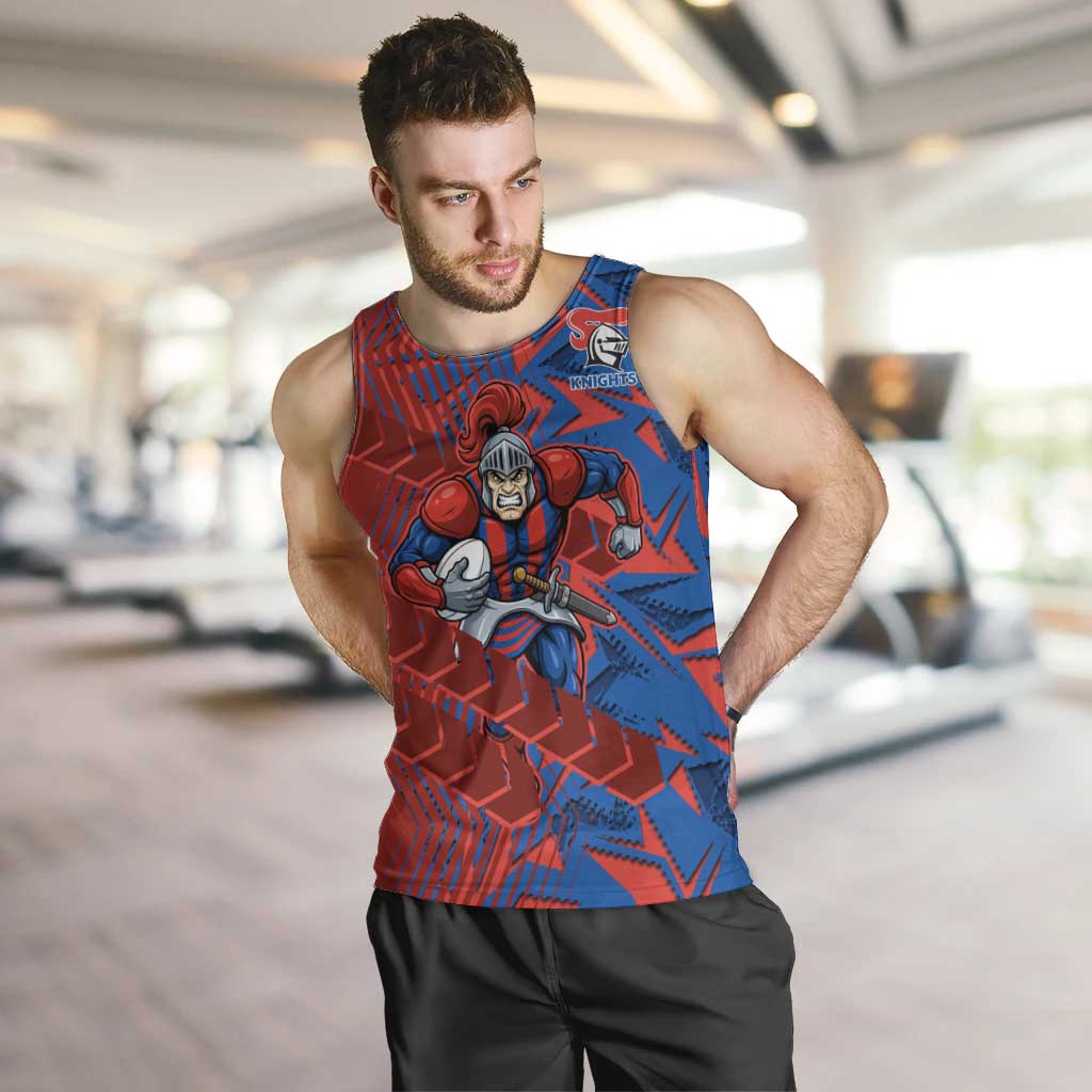 Newcastle Knights Rugby Men Tank Top Fierce Mascot Geometric Tribal Art
