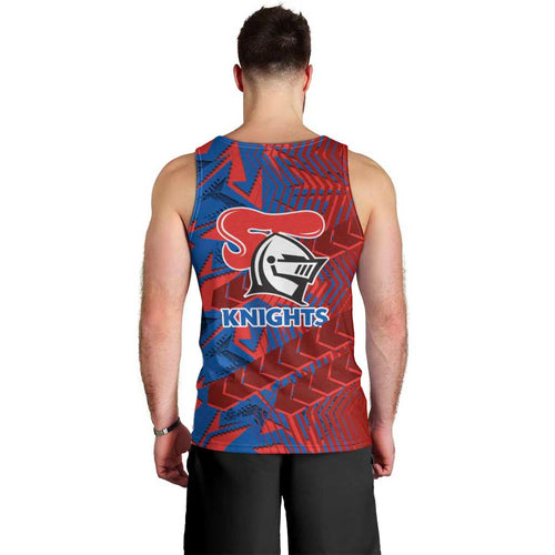 Newcastle Knights Rugby Men Tank Top Fierce Mascot Geometric Tribal Art