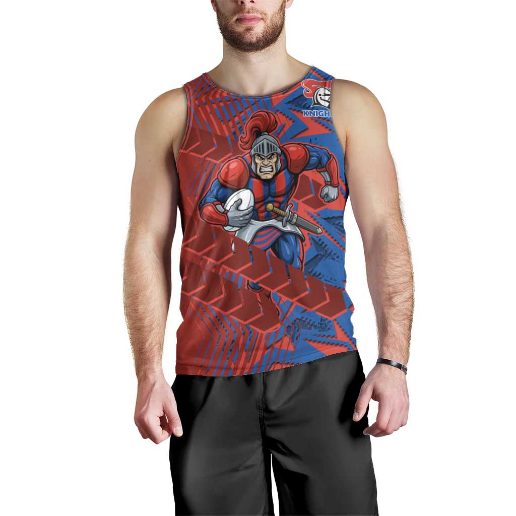 Newcastle Knights Rugby Men Tank Top Fierce Mascot Geometric Tribal Art