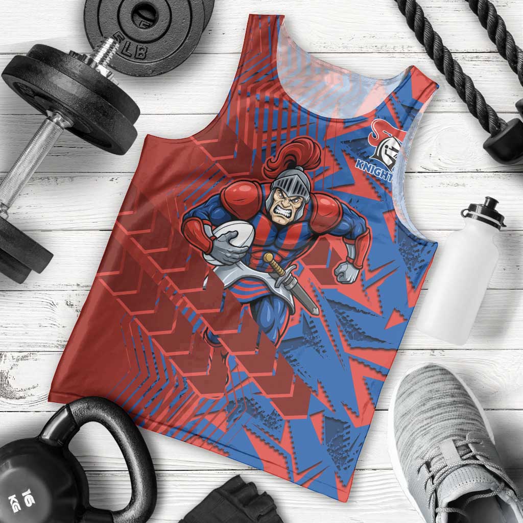Newcastle Knights Rugby Men Tank Top Fierce Mascot Geometric Tribal Art