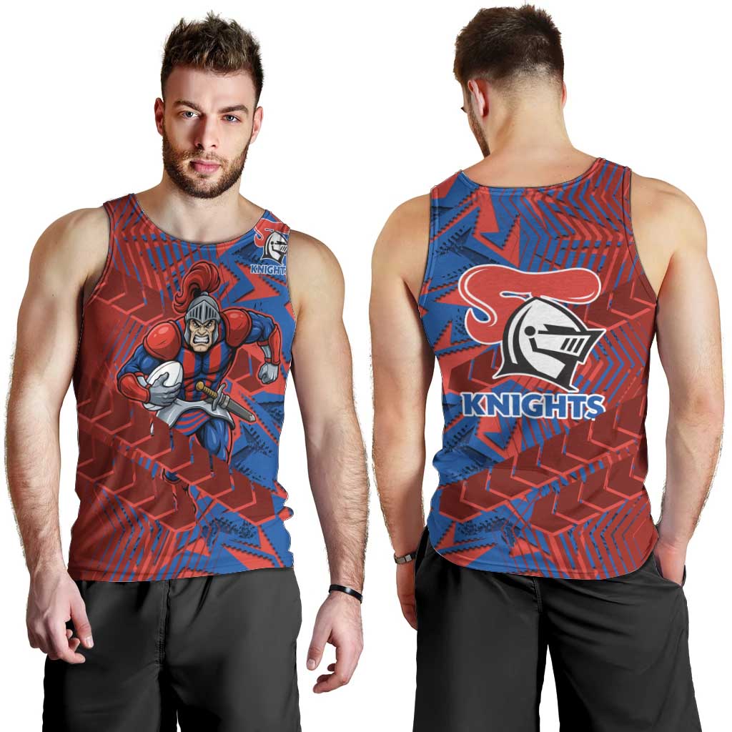 Newcastle Knights Rugby Men Tank Top Fierce Mascot Geometric Tribal Art