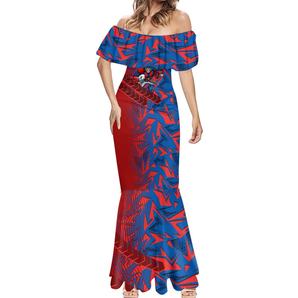 Newcastle Knights Rugby Mermaid Dress Fierce Mascot Geometric Tribal Art
