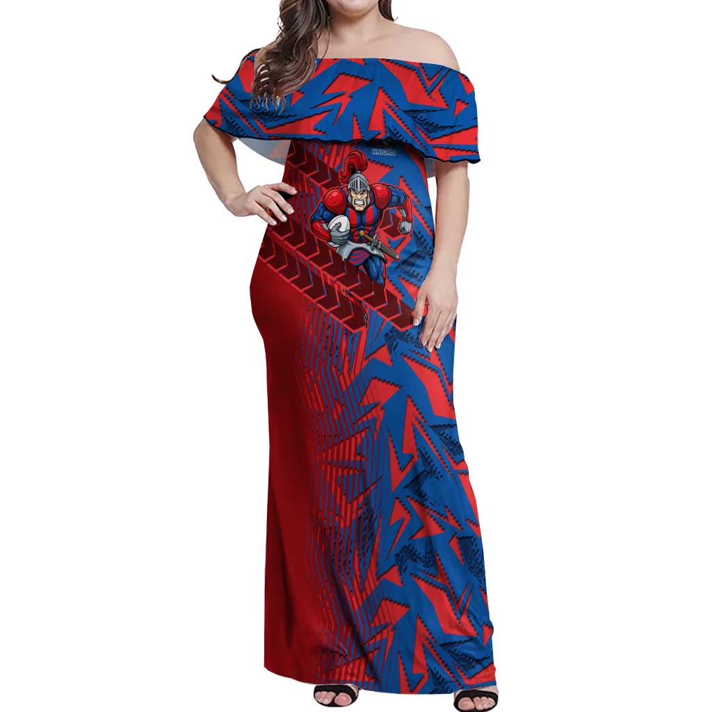 Newcastle Knights Rugby Off Shoulder Maxi Dress Fierce Mascot Geometric Tribal Art