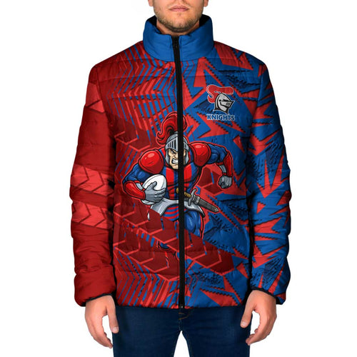 Newcastle Knights Rugby Padded Jacket Fierce Mascot Geometric Tribal Art