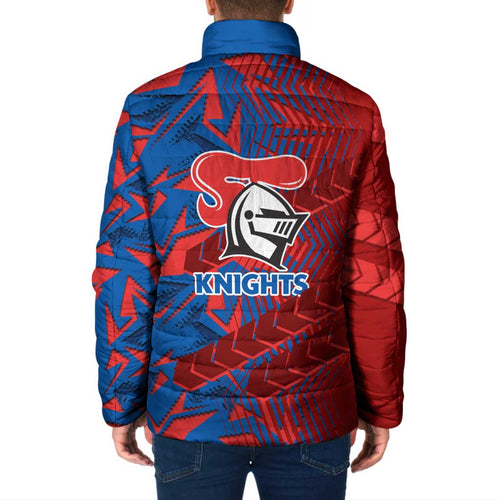 Newcastle Knights Rugby Padded Jacket Fierce Mascot Geometric Tribal Art