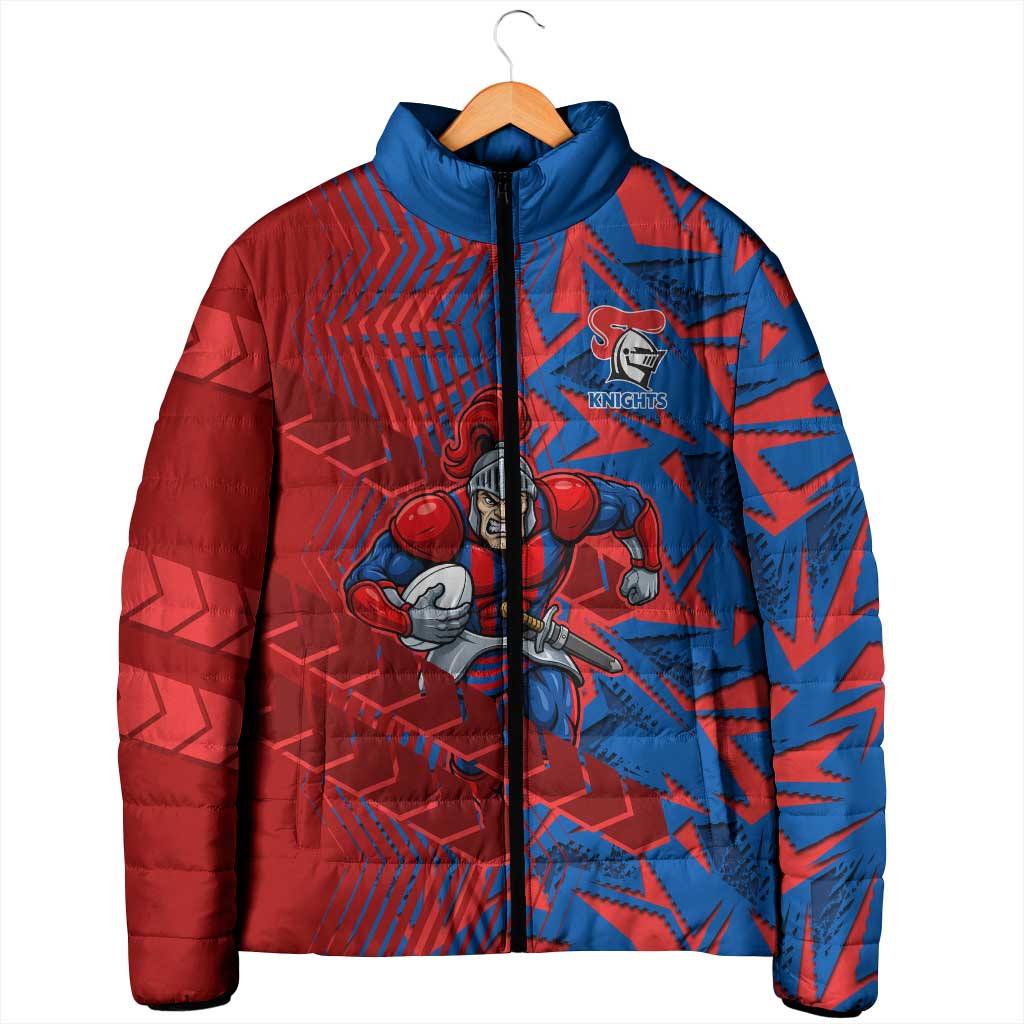 Newcastle Knights Rugby Padded Jacket Fierce Mascot Geometric Tribal Art