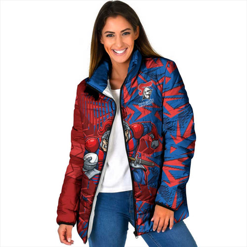 Newcastle Knights Rugby Padded Jacket Fierce Mascot Geometric Tribal Art