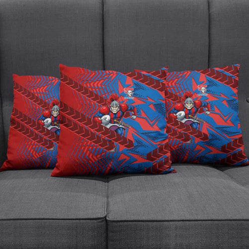 Newcastle Knights Rugby Pillow Cover Fierce Mascot Geometric Tribal Art