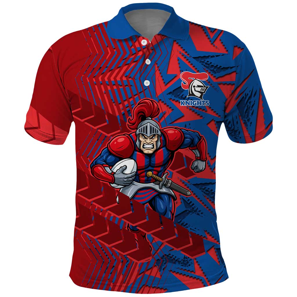 Newcastle Knights Rugby Polo Shirt Fierce Mascot Geometric Tribal Art
