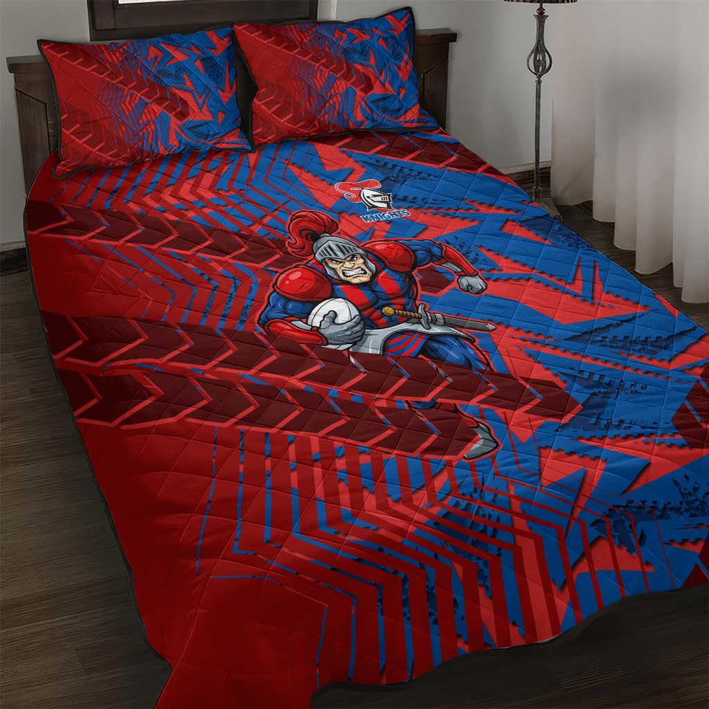 Newcastle Knights Rugby Quilt Bed Set Fierce Mascot Geometric Tribal Art