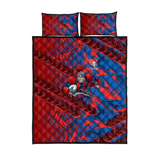 Newcastle Knights Rugby Quilt Bed Set Fierce Mascot Geometric Tribal Art