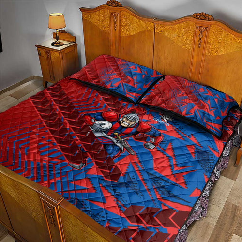 Newcastle Knights Rugby Quilt Bed Set Fierce Mascot Geometric Tribal Art