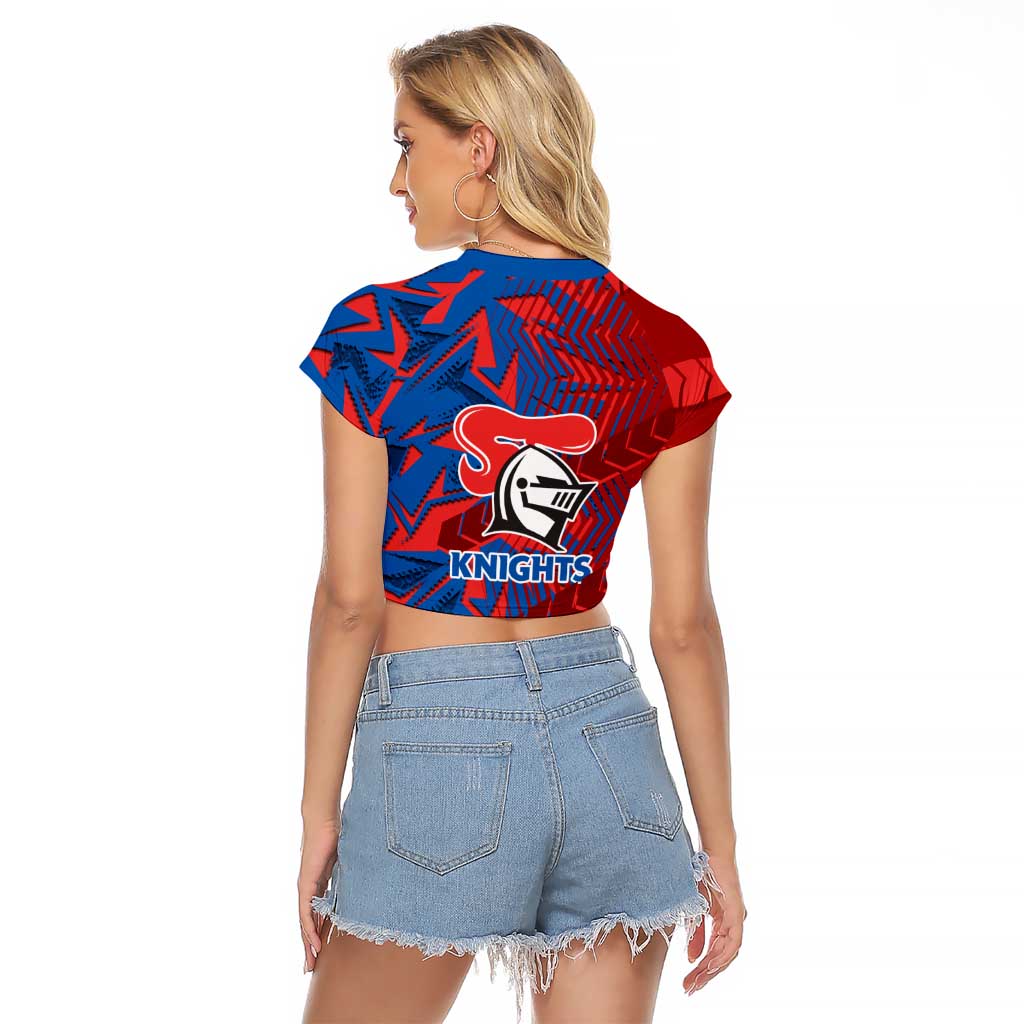 Newcastle Knights Rugby Raglan Cropped T Shirt Fierce Mascot Geometric Tribal Art