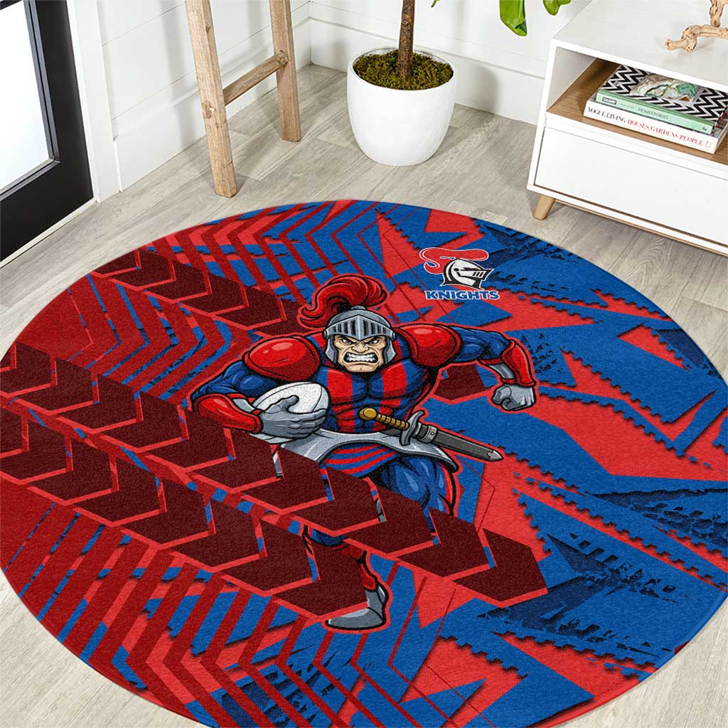 Newcastle Knights Rugby Round Carpet Fierce Mascot Geometric Tribal Art