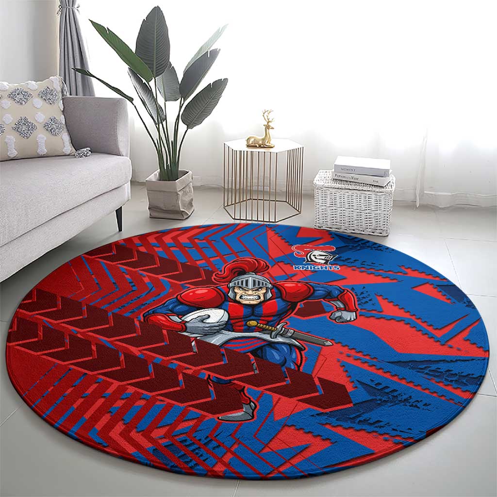 Newcastle Knights Rugby Round Carpet Fierce Mascot Geometric Tribal Art
