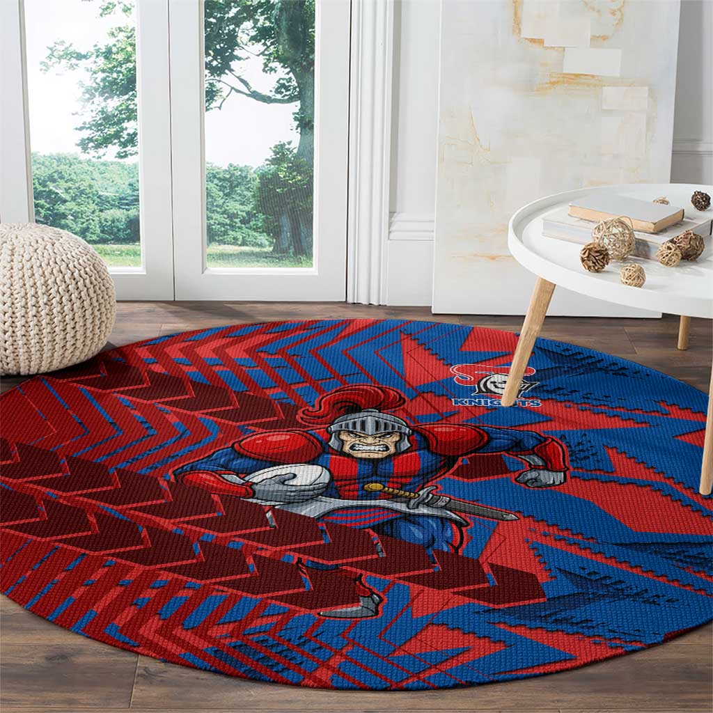 Newcastle Knights Rugby Round Carpet Fierce Mascot Geometric Tribal Art