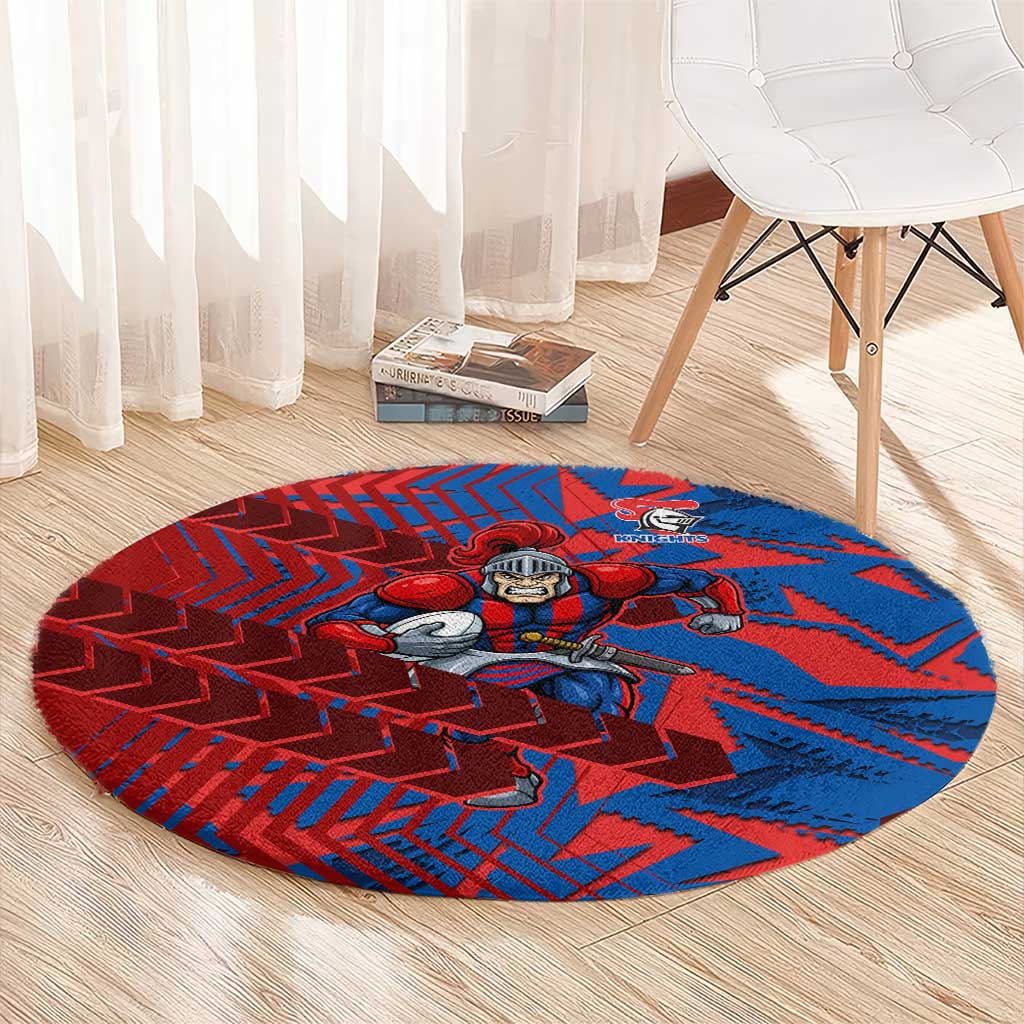 Newcastle Knights Rugby Round Carpet Fierce Mascot Geometric Tribal Art