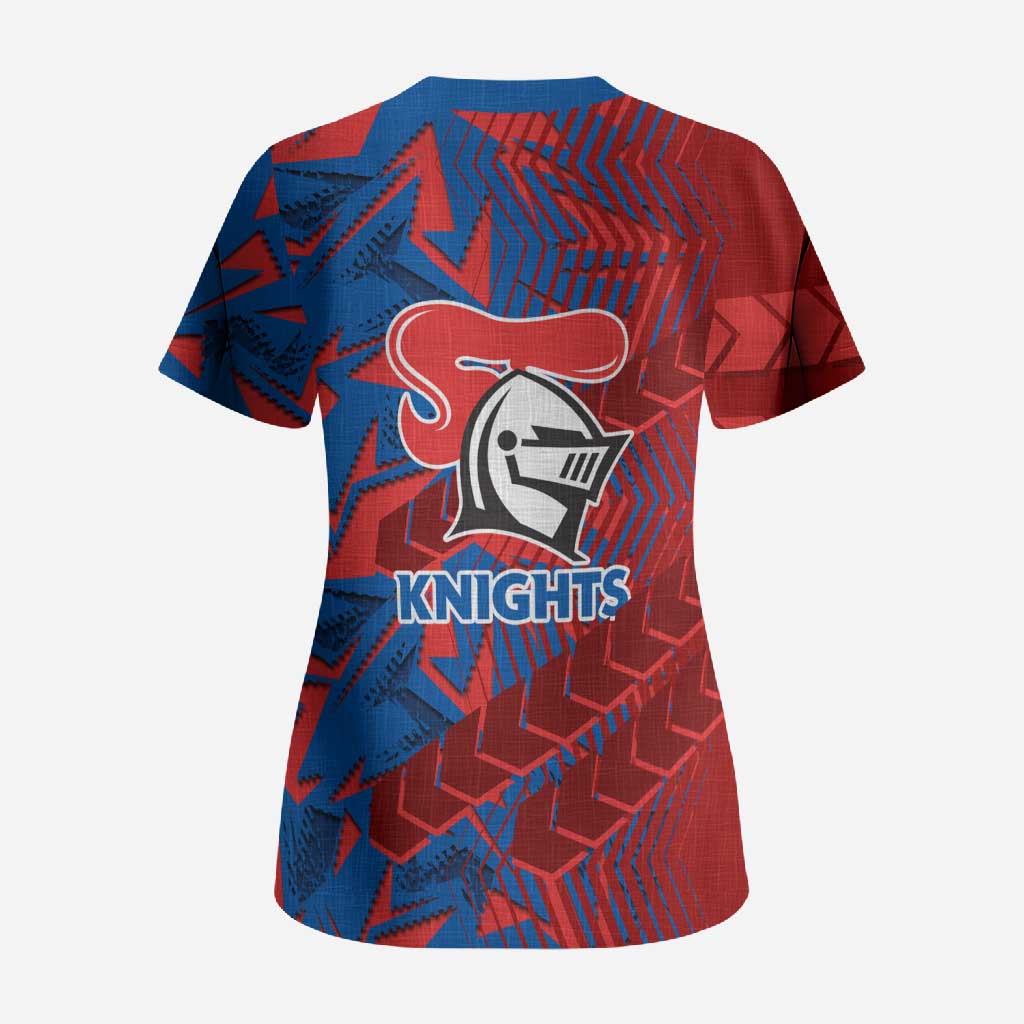 Newcastle Knights Rugby Scrub Top Fierce Mascot Geometric Tribal Art