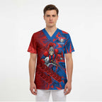 Newcastle Knights Rugby Scrub Top Fierce Mascot Geometric Tribal Art
