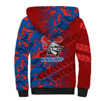 Newcastle Knights Rugby Sherpa Hoodie Fierce Mascot Geometric Tribal Art