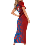 Newcastle Knights Rugby Short Sleeve Bodycon Dress Fierce Mascot Geometric Tribal Art