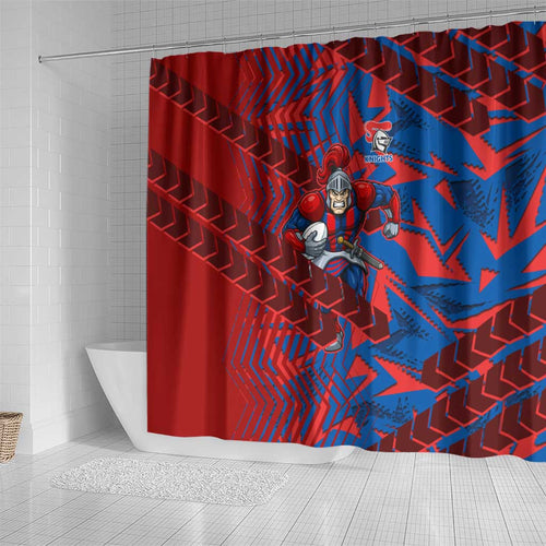 Newcastle Knights Rugby Shower Curtain Fierce Mascot Geometric Tribal Art