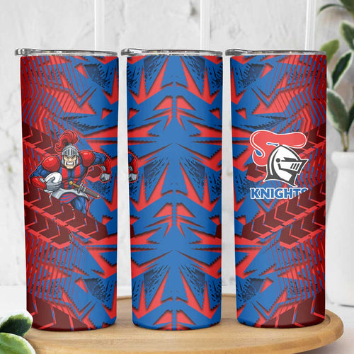 Newcastle Knights Rugby Skinny Tumbler Fierce Mascot Geometric Tribal Art
