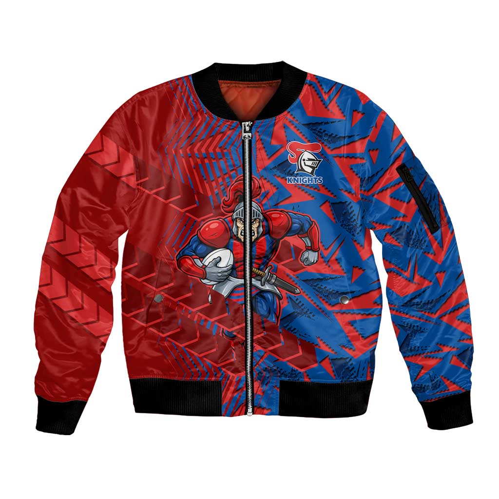 Newcastle Knights Rugby Sleeve Zip Bomber Jacket Fierce Mascot Geometric Tribal Art