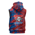 Newcastle Knights Rugby Sleeveless Hoodie Fierce Mascot Geometric Tribal Art